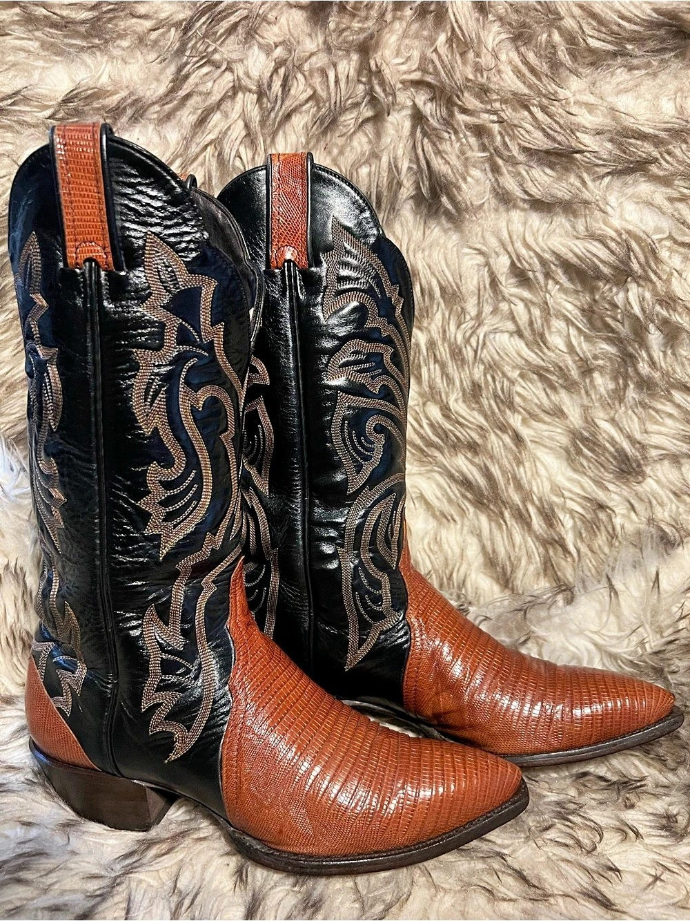 Tony Lama Women LIZARD & LEATHER Cowgirl Boots Brown & Black US 8 M
